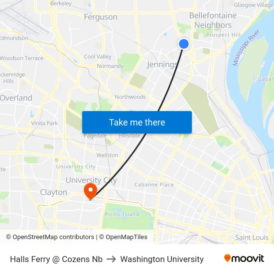 Halls Ferry @ Cozens Nb to Washington University map