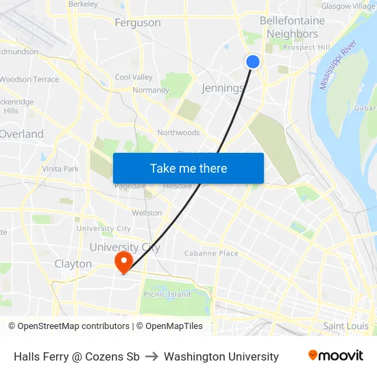 Halls Ferry @ Cozens Sb to Washington University map
