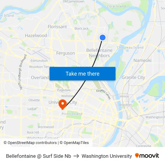 Bellefontaine @ Surf Side Nb to Washington University map