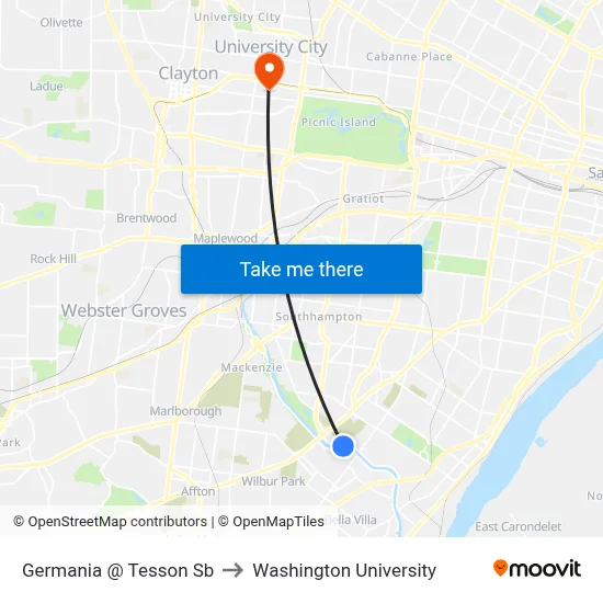 Germania @ Tesson Sb to Washington University map