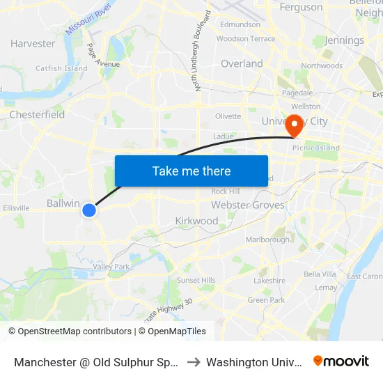 Manchester @ Old Sulphur Spring Eb to Washington University map