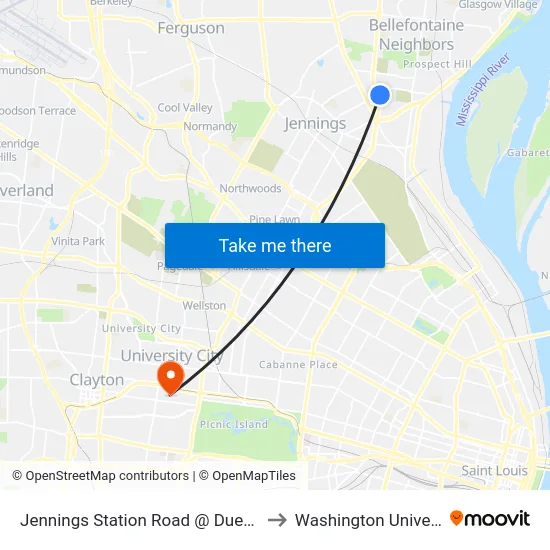 Jennings Station Road @ Duenke Eb to Washington University map