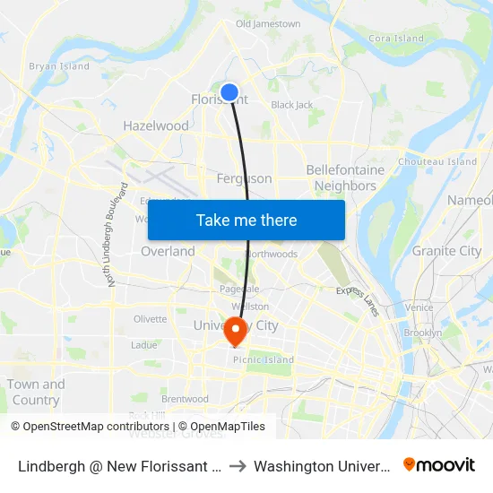 Lindbergh @ New Florissant Wb to Washington University map