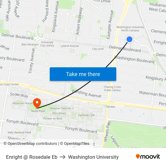 Enright @ Rosedale Eb to Washington University map