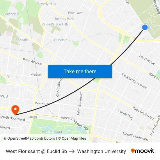 West Florissant @ Euclid Sb to Washington University map