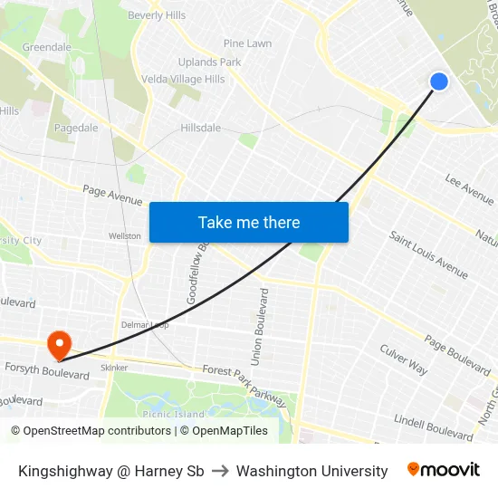 Kingshighway @ Harney Sb to Washington University map