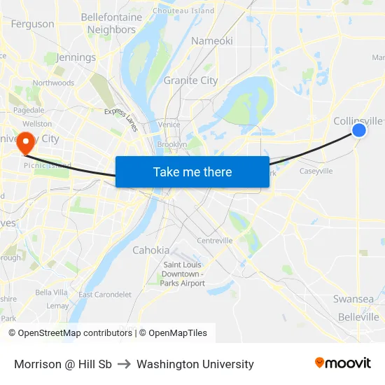 Morrison @ Hill Sb to Washington University map