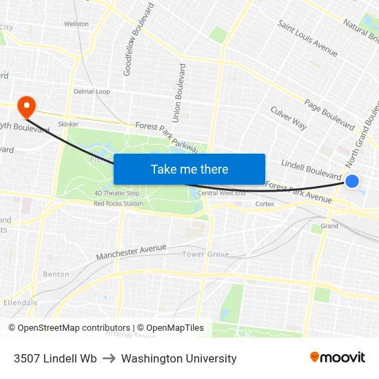 3507 Lindell Wb to Washington University map