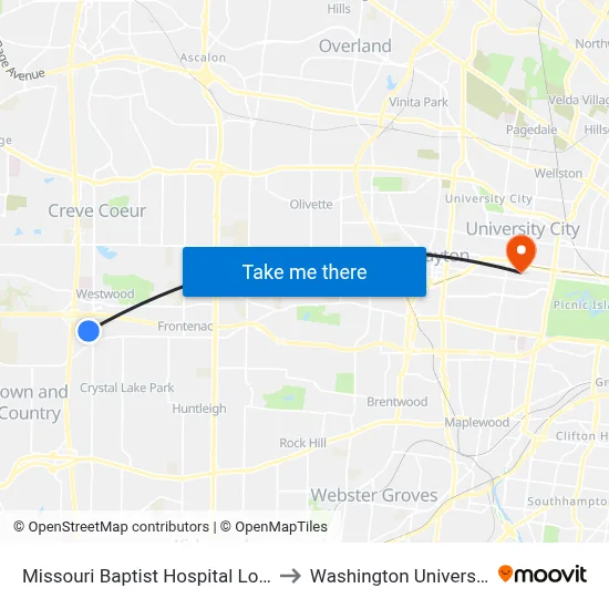 Missouri Baptist Hospital Loop to Washington University map