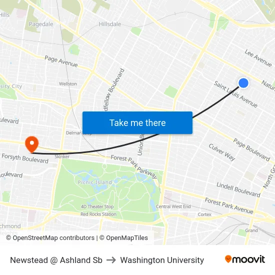 Newstead @ Ashland Sb to Washington University map