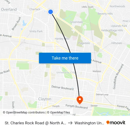 St. Charles Rock Road @ North And South Wb to Washington University map