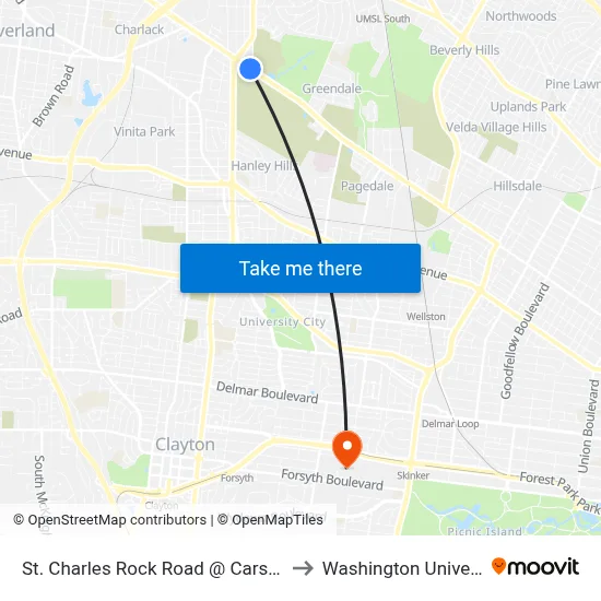 St. Charles Rock Road @ Carson Wb to Washington University map