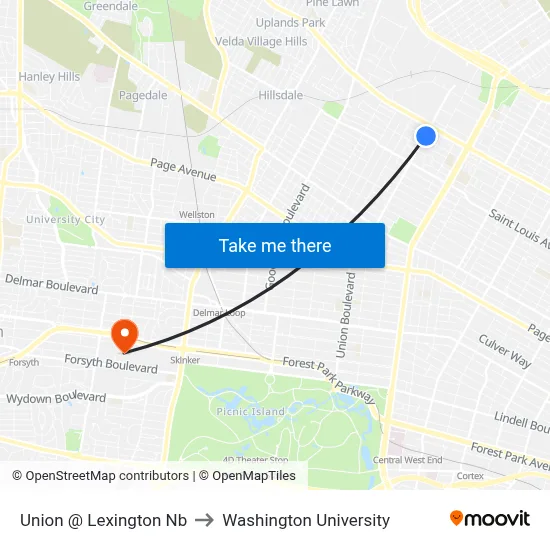 Union @ Lexington Nb to Washington University map