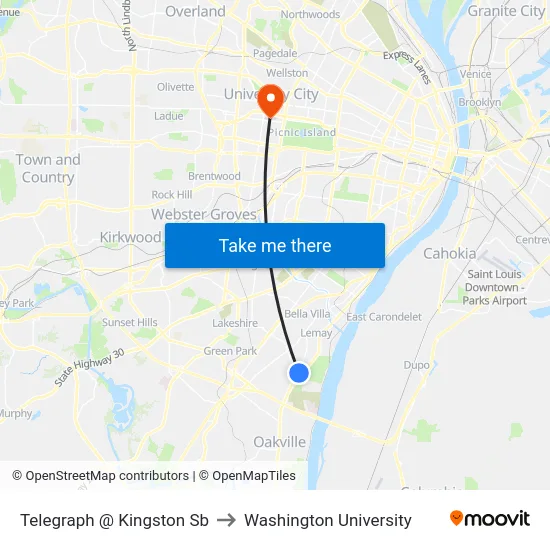 Telegraph @ Kingston Sb to Washington University map