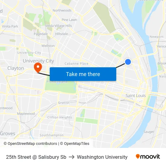 25th Street @ Salisbury Sb to Washington University map