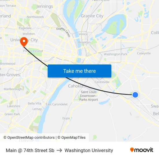 Main @ 74th Street Sb to Washington University map