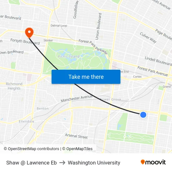 Shaw @ Lawrence Eb to Washington University map