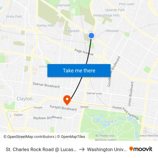 St. Charles Rock Road @ Lucas Hunt Eb to Washington University map