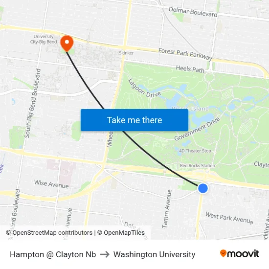 Hampton @ Clayton Nb to Washington University map