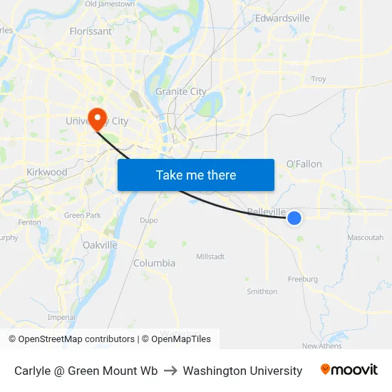 Carlyle @ Green Mount Wb to Washington University map