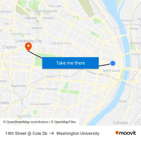 14th Street @ Cole Sb to Washington University map