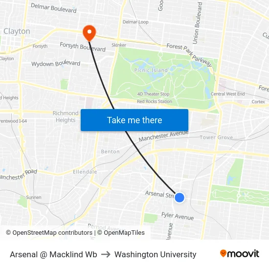 Arsenal @ Macklind Wb to Washington University map