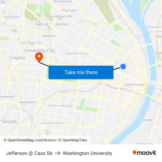 Jefferson @ Cass Sb to Washington University map