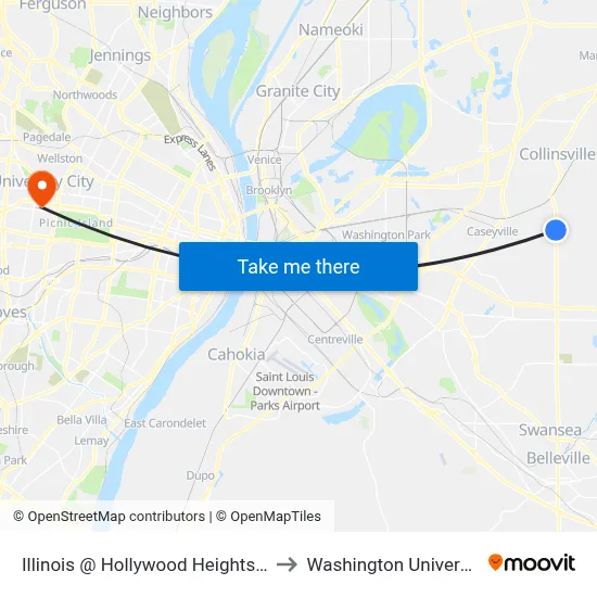 Illinois @ Hollywood Heights Sb to Washington University map