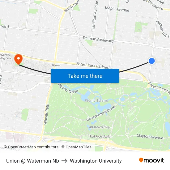 Union @ Waterman Nb to Washington University map