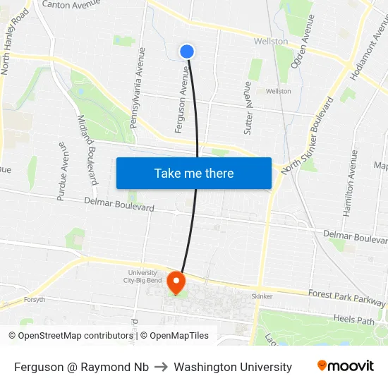 Ferguson @ Raymond Nb to Washington University map
