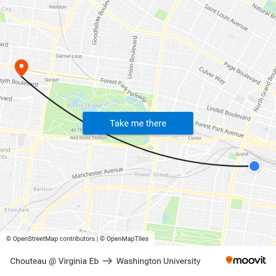 Chouteau @ Virginia Eb to Washington University map
