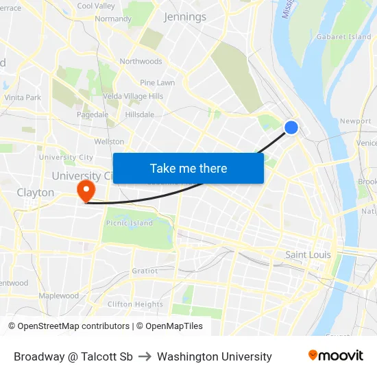Broadway @ Talcott Sb to Washington University map