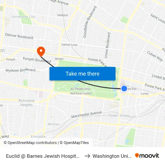 Euclid @ Barnes Jewish Hospital Plaza Nb to Washington University map