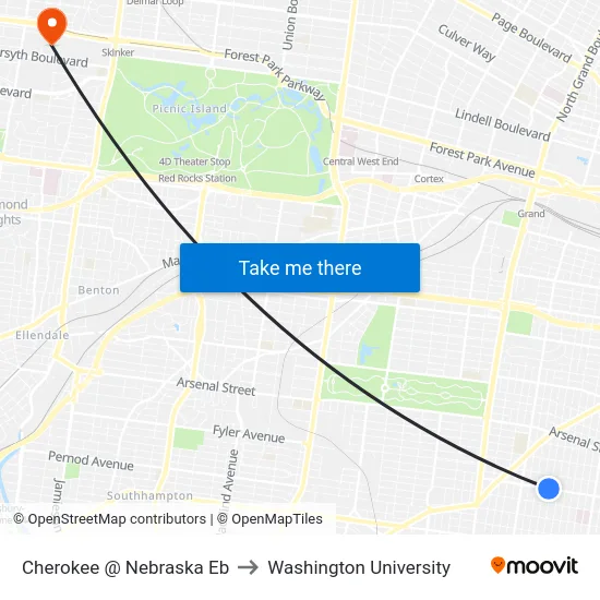 Cherokee @ Nebraska Eb to Washington University map
