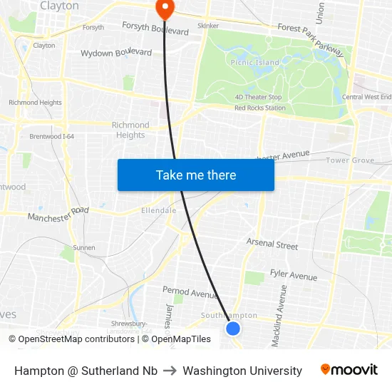 Hampton @ Sutherland Nb to Washington University map