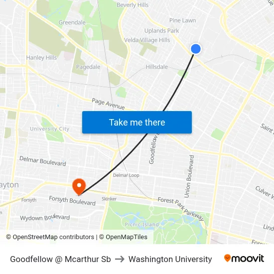 Goodfellow @ Mcarthur Sb to Washington University map