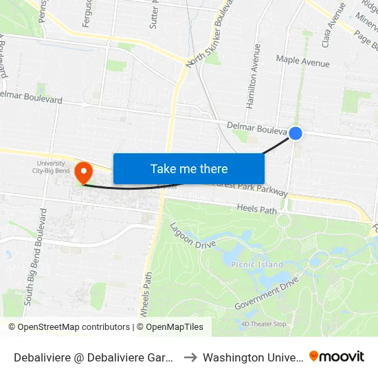 Debaliviere @ Debaliviere Garage Nb to Washington University map