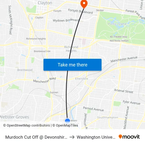 Murdoch Cut Off @ Devonshire Wb to Washington University map