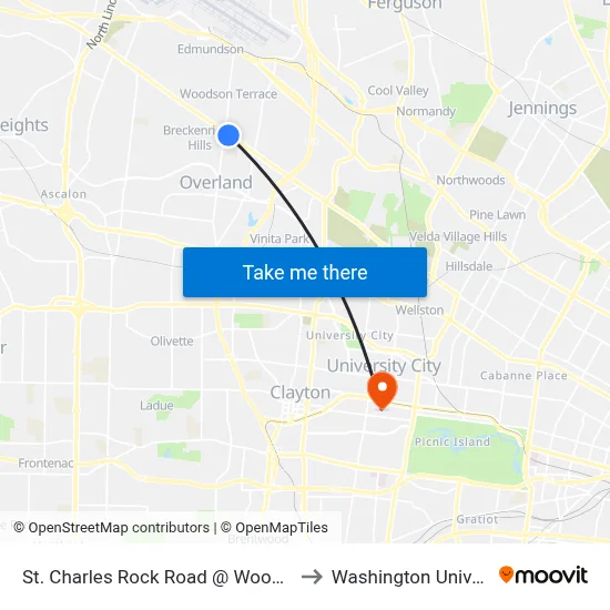 St. Charles Rock Road @ Woodson Eb to Washington University map