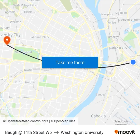 Baugh @ 11th Street Wb to Washington University map