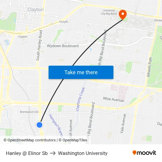 Hanley @ Elinor Sb to Washington University map
