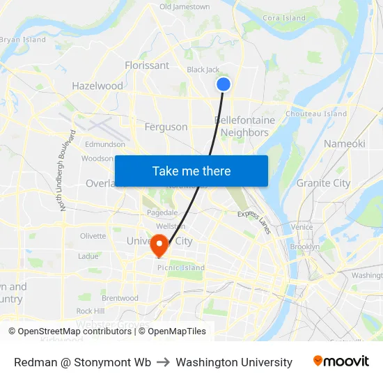 Redman @ Stonymont Wb to Washington University map