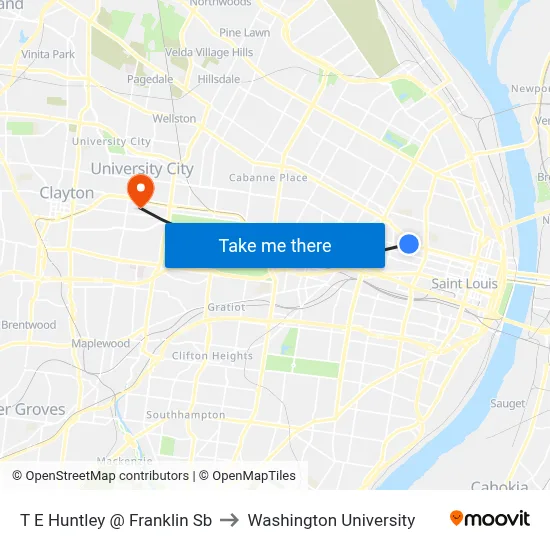 T E Huntley @ Franklin Sb to Washington University map
