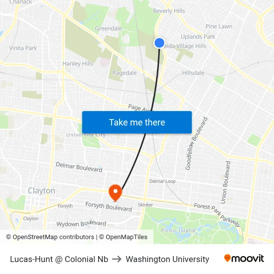 Lucas-Hunt @ Colonial Nb to Washington University map