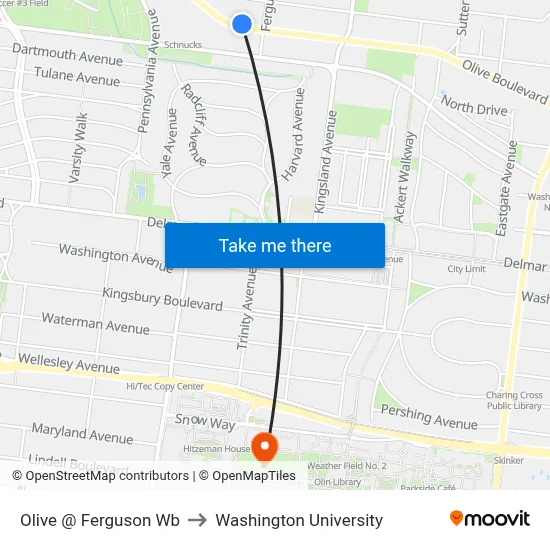 Olive @ Ferguson Wb to Washington University map