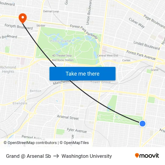 Grand @ Arsenal Sb to Washington University map