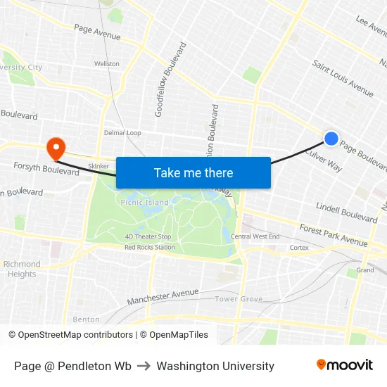 Page @ Pendleton Wb to Washington University map