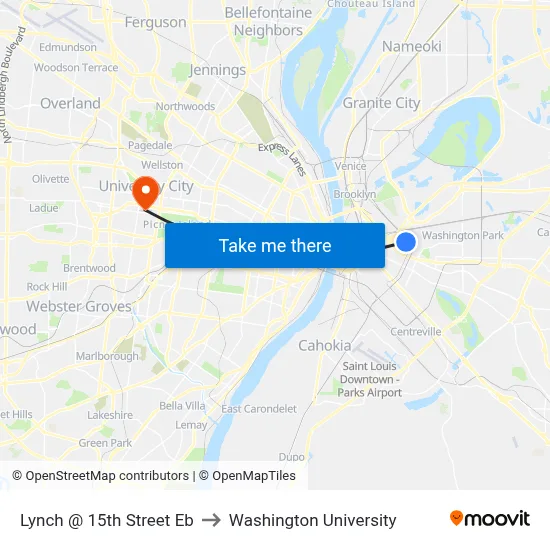 Lynch @ 15th Street Eb to Washington University map