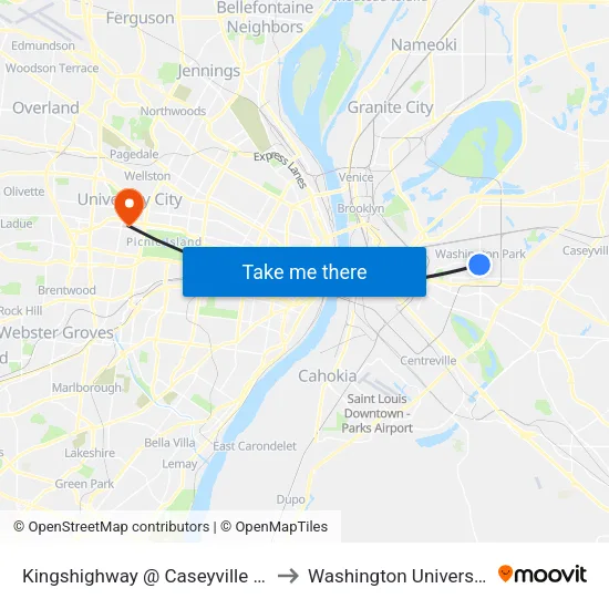 Kingshighway @ Caseyville Sb to Washington University map