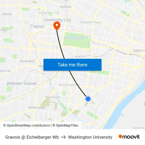 Gravois @ Eichelberger Wb to Washington University map